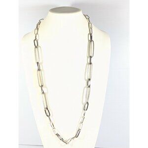 RJ Graziano Silver Tone Gunmetal‎ Gray Mesh Oval Chain Link Necklace 38 Inches